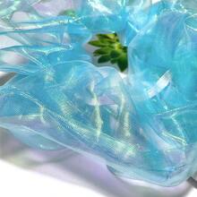 1只女性藍色全息網紗hair Scrunchie,實色面料,適合日常使用 - 藍色 - 查看 5