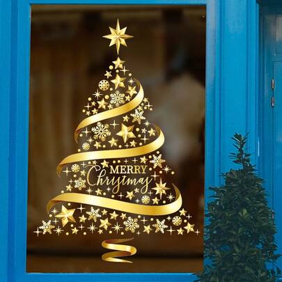 1 件金树装饰玻璃贴纸、商店橱窗装饰、贴纸、墙贴花、家居装饰乙烯基贴花、春季装饰品让您的家焕然一新、Rama 装饰贴纸