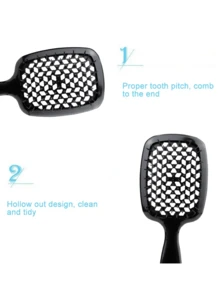 1入款黑色寬齒氣墊按摩梳,適用於濕髮或乾髮梳理脫結