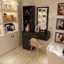 QQD Barber Station Wall Mounted Salon Station Hair Styling Beauty Spa Equipment With 2 Drawers, 1 Storage Cabinet, 3 Open Shelves
