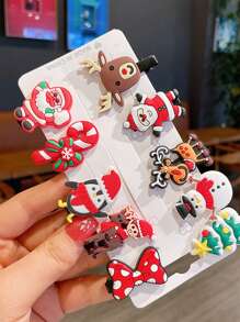 10 件圣诞发夹套装，可爱卡通雪人、蝴蝶结、鳄鱼发夹，适合女婴