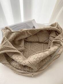 鏤空度假風格拼色鉤針編織托特包 - 駝色 - 查看 3