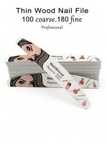 NailShine 10支装新月形100/180目木质指甲锉，适用于美甲和美容 - 彩色 - 查看 1