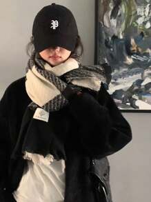 1pc Women's Black & White Polyester Plaid Neck Warmer Scarf For Fall And Winter Accessories Women