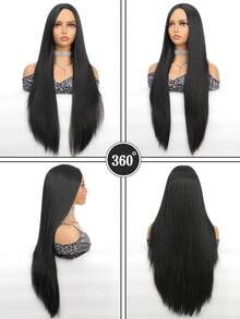 女性長直黑色漸層假髮,合成黑直髮假髮,30英寸中分漸層假髮自然看起來非常逼真,適用於cosplay