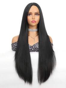 女性長直黑色漸層假髮,合成黑直髮假髮,30英寸中分漸層假髮自然看起來非常逼真,適用於cosplay