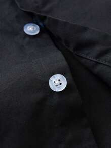 Baby Boys' Black Long Sleeve Shirt With Front Button Closure And Turn-down Collar, Classic And Comfortable, Suitable For Daily Wear, School, Activities And Festivals