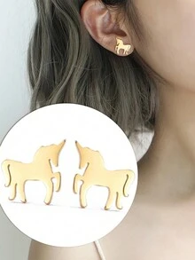 1 對女可愛不鏽鋼獨角獸、無尾熊、鹿、松鼠、狗形耳環、浪漫聖誕禮物、創意動物設計、冬季幸運珠寶