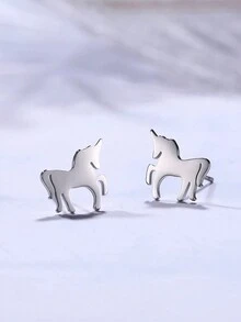 1 對女可愛不鏽鋼獨角獸、無尾熊、鹿、松鼠、狗形耳環、浪漫聖誕禮物、創意動物設計、冬季幸運珠寶