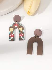 1雙女式松果蘑菇圖案印花黏土質感拱形壓克力耳環 - 彩色 - 查看 4