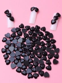 1 件裝 6 毫米壓克力平心形平底黑色美甲,手機裝飾,diy 珠寶配件,裝飾水鑽