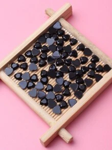 1 件裝 6 毫米壓克力平心形平底黑色美甲,手機裝飾,diy 珠寶配件,裝飾水鑽