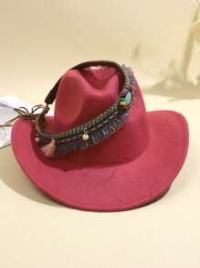 1pc Bohemian Western Style Fringed Warm Decoration Cowboy Hat For Kids Aged 3-8, Suitable For Parties And Daily Wear - Hot Pink - View 8