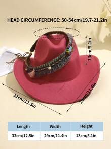 1pc Bohemian Western Style Fringed Warm Decoration Cowboy Hat For Kids Aged 3-8, Suitable For Parties And Daily Wear - Hot Pink - View 9