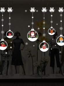 1pc Christmas Decoration Wall Sticker Window Glass Sticker For Restaurant Party Decoration - Multicolor - View 3