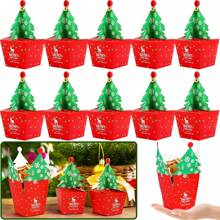 10入組帶鈴鐺聖誕樹造型禮物盒,聖誕節派對糖果餅乾禮盒,節日派對用品 (大號) - 紅色-大號 - 查看 1