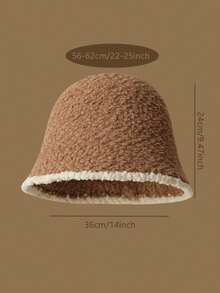 1pc Women's Color Block Plush Bucket Hat, Suitable For Daily Wear In Autumn And Winter - Khaki - View 3
