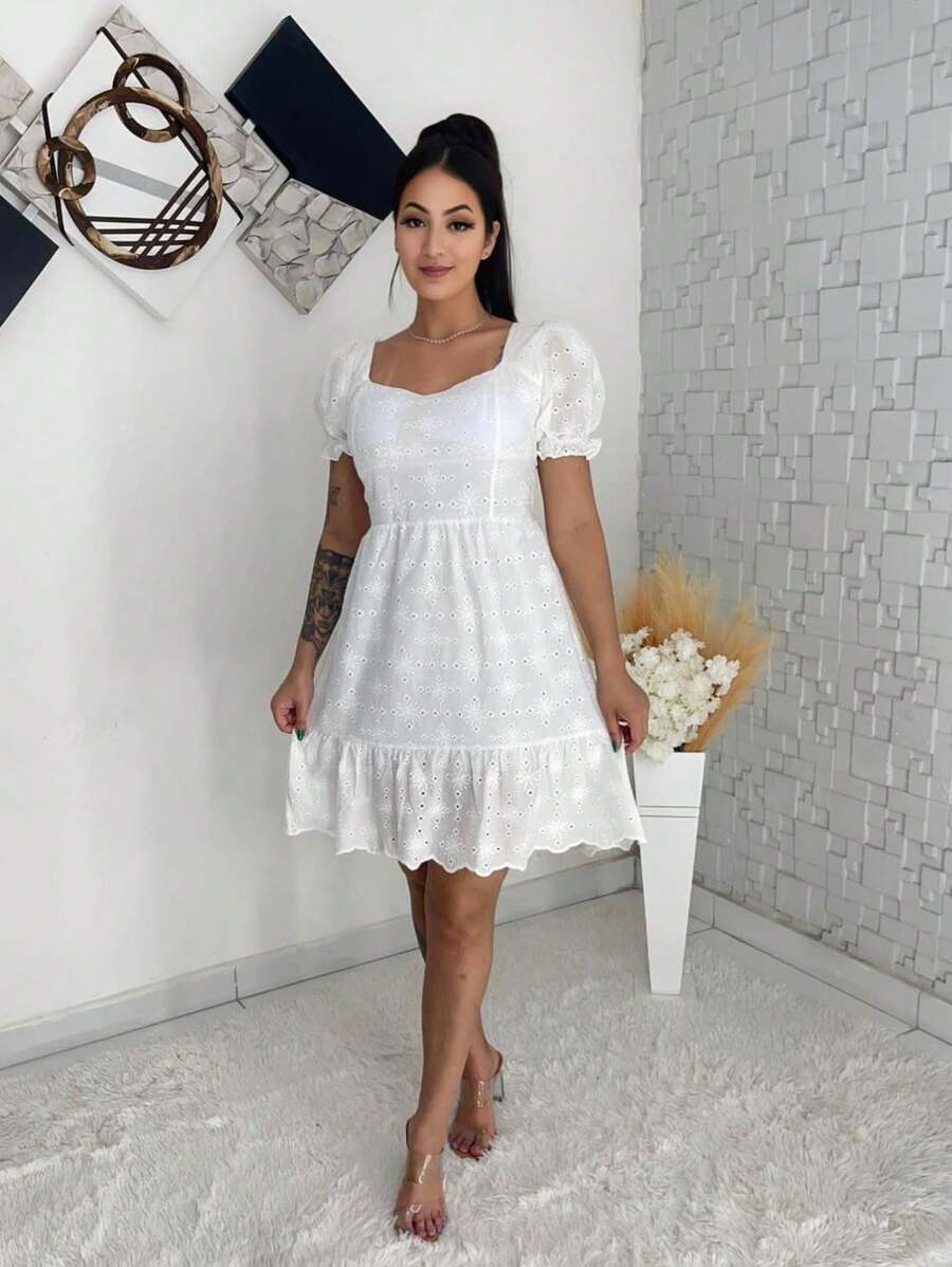 vestido curto luxo lese manga curto | SHEIN Brasil