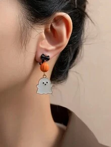 可爱小幽灵 ~ 万圣节幽灵耳夹原创银色耳环 女孩个性化耳环 - 彩色 - 查看 1