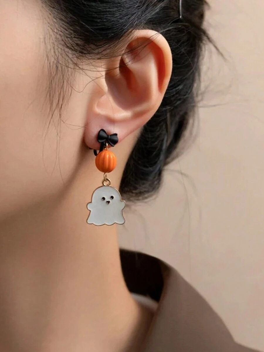 可爱小幽灵 ~ 万圣节幽灵耳夹原创银色耳环 女孩个性化耳环 - 彩色 - 查看 1