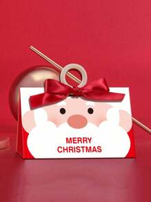 5pcs Christmas Triangle Gift Boxes, Cartoon Santa Claus Pattern Decorated Packaging Boxes For Christmas Parties - Red and White - View 1