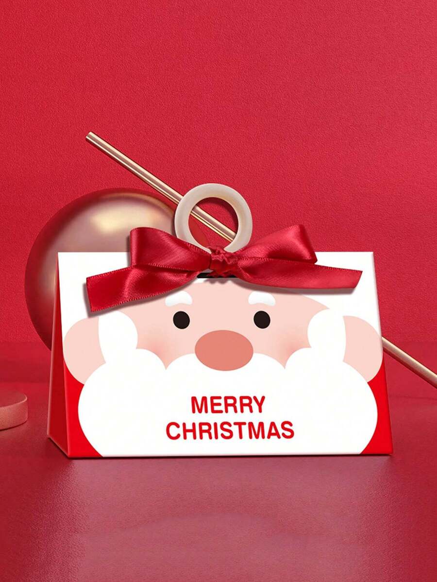 5pcs Christmas Triangle Gift Boxes, Cartoon Santa Claus Pattern Decorated Packaging Boxes For Christmas Parties - Red and White - View 1