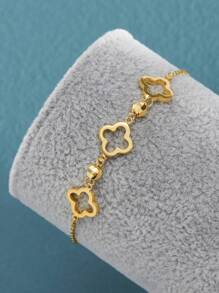 1Pc Exquisite Minimalist 925 Sterling Silver Hollow Four Leaf Clover Bracelet Chain 18K Gold Plated For Daily Wear,Suitable For Mother's Day, Fine Jewelry Gift
