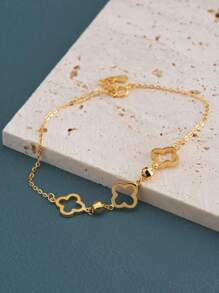 1Pc Exquisite Minimalist 925 Sterling Silver Hollow Four Leaf Clover Bracelet Chain 18K Gold Plated For Daily Wear,Suitable For Mother's Day, Fine Jewelry Gift