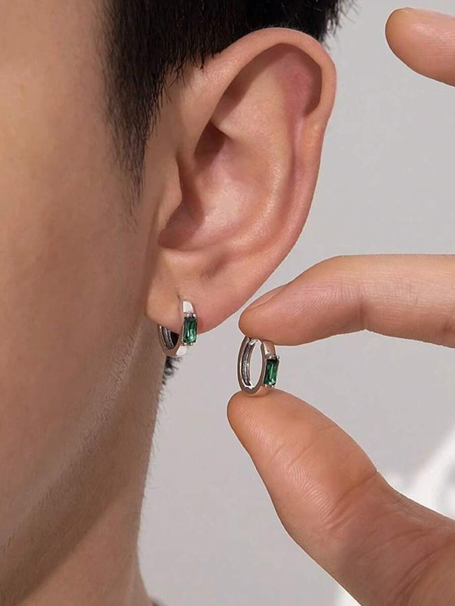 Chaobang New Fashion Unisex Street Style Earring Single Simple Elegant Metal Stud Earring For Men Or Women, Retro Green - Green - View 1