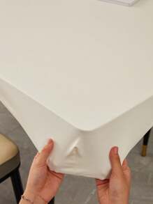 1pc Waterproof Tablecloth, Solid Color, Lightweight Luxury, Oil-Proof, Suitable For Dining Table, Coffee Table, Desk, Dust-Proof, Washable, White - White - View 5