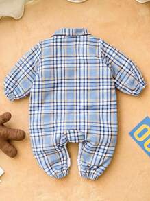 Body a quadri carino per neonati maschietti, con colletto, imbottito e termoreggolato, adatto per autunno e inverno - Blu - Visualizzare 3
