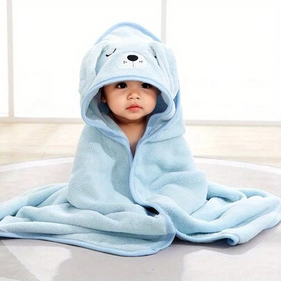 1pc Unisex Polyester Fabric Hooded Coral Fleece Soft & Quick Dry Bathrobes, Baby Blanket, Suitable For Bathing, Beach, All Seasons, Size 80cm/31.5inch*80cm/31.5inch