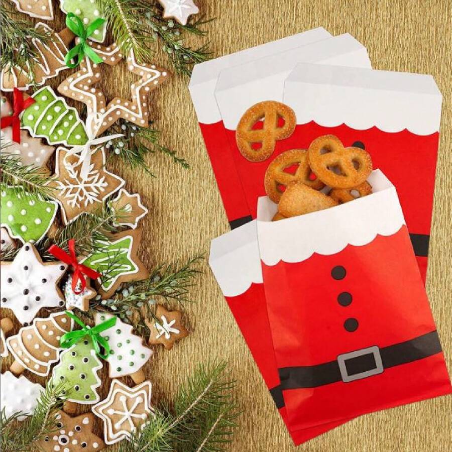 25入組聖誕節禮品袋,聖誕節紙質禮品袋,帶繩口糖果袋,裝食物曲奇餅乾的禮品袋,適用生日派對小吃包裝,婚禮禮物,派對紀念品