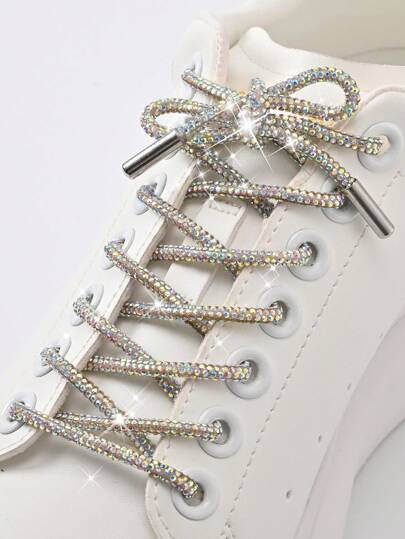 1pair Shoelaces With Rhinestone & Multicolor Rhinestone Decor, Fashionable Diy String For , Sports Shoes