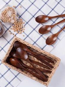 1 件/10 件木汤匙，防烫嘴木勺学校用品，圣诞礼物 - 棕色 - 查看 2