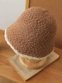 1pc Women's Color Block Plush Bucket Hat, Suitable For Daily Wear In Autumn And Winter - Khaki - View 5