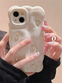 情人节 1 件 3D 贝母心立方体纯色波浪图案柔软硅胶手机壳适用于 16 15 13 Pro Max 11 12 14 Pro Max 奢华光面防震外壳防水防摔防刮 - 白色 - 查看 2