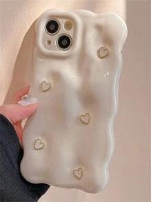 情人节 1 件 3D 贝母心立方体纯色波浪图案柔软硅胶手机壳适用于 16 15 13 Pro Max 11 12 14 Pro Max 奢华光面防震外壳防水防摔防刮 - 白色 - 查看 1