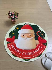 1片聖誕主題圓形地毯,聖誕老人圖案,環形法蘭絨面料,水洗底布防滑,可機洗,適用於臥室、客廳、衣櫃、餐廳、陽台等場所