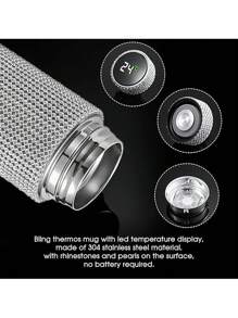1PC Fashion Shiny Stainless Steel Aluminum Covered With Rhinestone Insulated Shiny Stainless Steel Smart Shiny Glass With Rhinestone LED Temperature Display Rhinestone  For Children And Women Bottle Mug Gift 17 Ounces 500ml Is A Very Gift - Silver - View 2