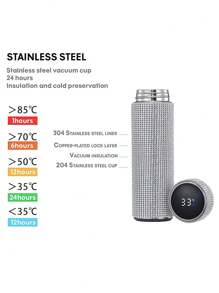 1PC Fashion Shiny Stainless Steel Aluminum Covered With Rhinestone Insulated Shiny Stainless Steel Smart Shiny Glass With Rhinestone LED Temperature Display Rhinestone  For Children And Women Bottle Mug Gift 17 Ounces 500ml Is A Very Gift - Silver - View 5