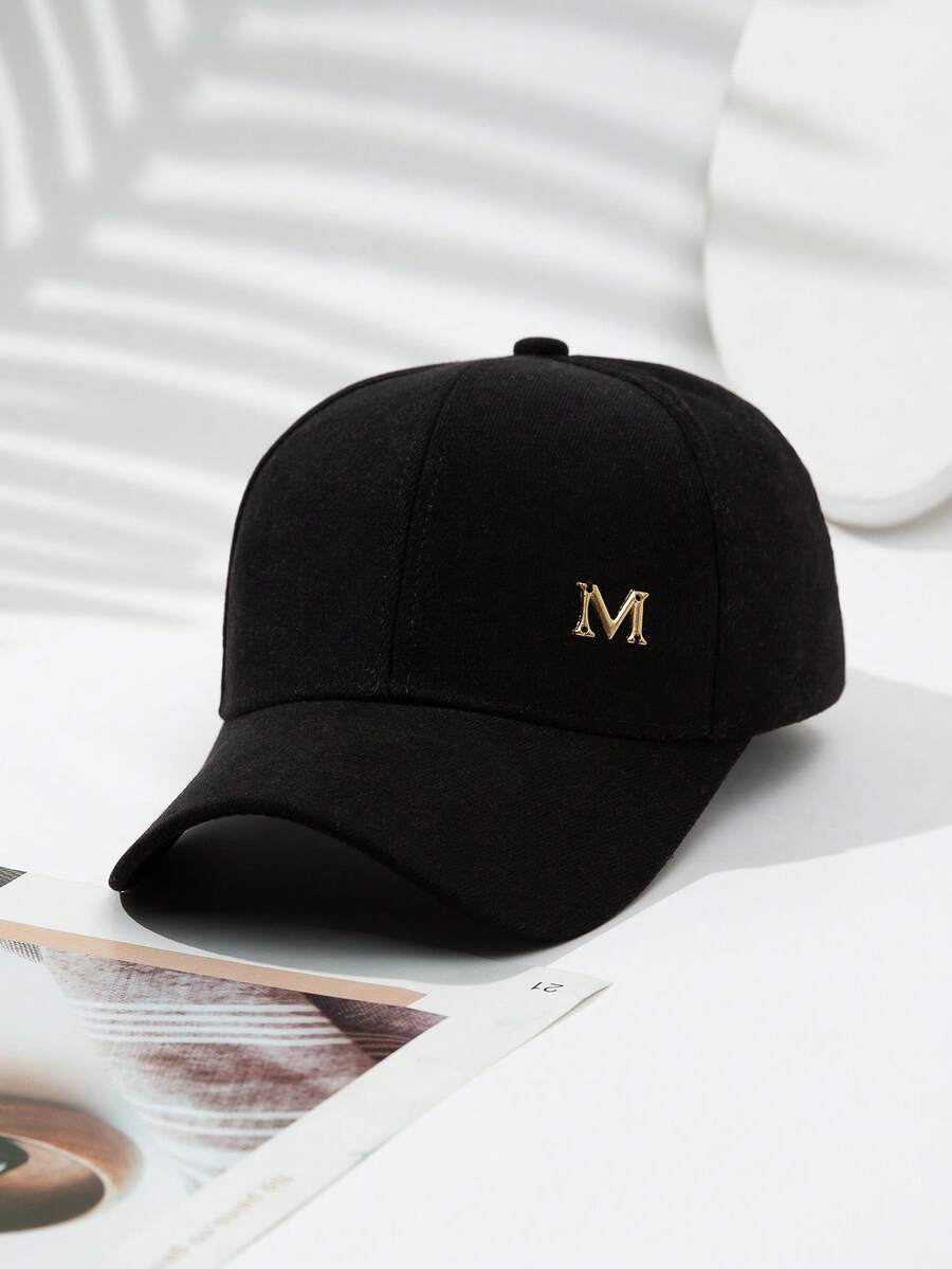 1頂男士黑色防曬經典棒球帽,帽側有字母 'm',適合日常穿著 - 黑色 - 查看 1
