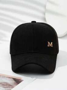 1頂男士黑色防曬經典棒球帽,帽側有字母 'm',適合日常穿著 - 黑色 - 查看 3