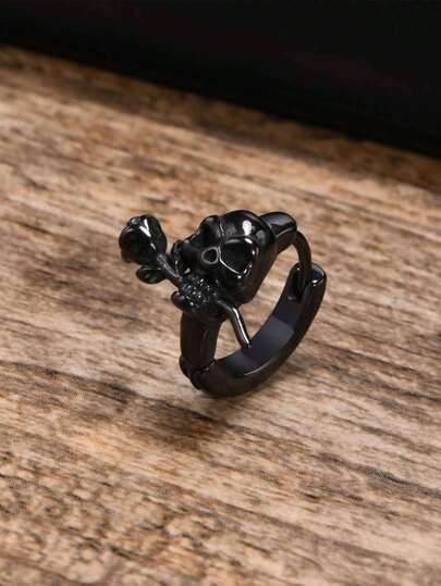 1 件时尚复古哥特式不锈钢骷髅和玫瑰装饰耳夹和耳环，适合日常佩戴、万圣节派对、化妆舞会情人节、妈妈、母亲、母亲节、礼物