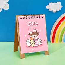 Calendario De Escritorio De Dibujos Animados De Una Pequeña Niña Linda Del 2024 - Rosa - Ver 1