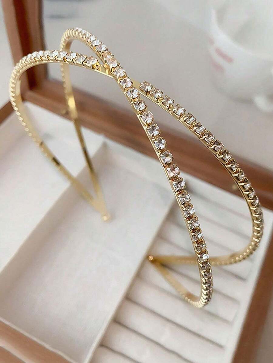 1入鑲嵌鑽石十字型交叉髮帶，派對頭飾
