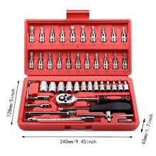 46pcs 1/4 Inch Socket Ratchet Wrench Set With Metric Drill Socket And Extension Bar, For Car Repair And Household Use, With Storage Box