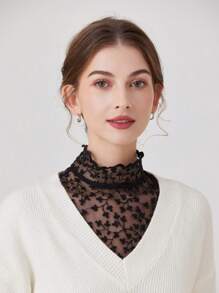 1 件女士镂空山茶树装饰可拆卸衣领适合日常佩戴配饰女士情人节 - 黑色 - 查看 4