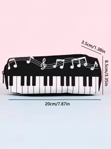 1 Pieza Estuche de lona cuadrado de una sola capa con notas musicales y teclado de piano, estuche para lápices de gran capacidad con cierre de cremallera, conveniente y ligero, fácil de transportar y usar, bolsa de útiles escolares y accesorios para la escuela
