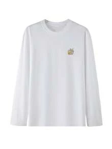 1件白色舒適柔軟長袖趣味印花家居上衣,適用於秋冬季 - 白色 - 查看 2